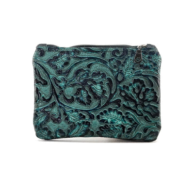 Purse Organizer - All Embossed w/ Indigo Tool-Purse Organizer-Western-Cowhide-Bags-Handmade-Products-Gifts-Dancing Cactus Designs