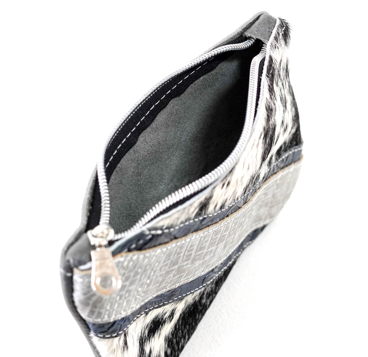 Purse Organizer - Black & White w/ Sterling Croc-Purse Organizer-Western-Cowhide-Bags-Handmade-Products-Gifts-Dancing Cactus Designs