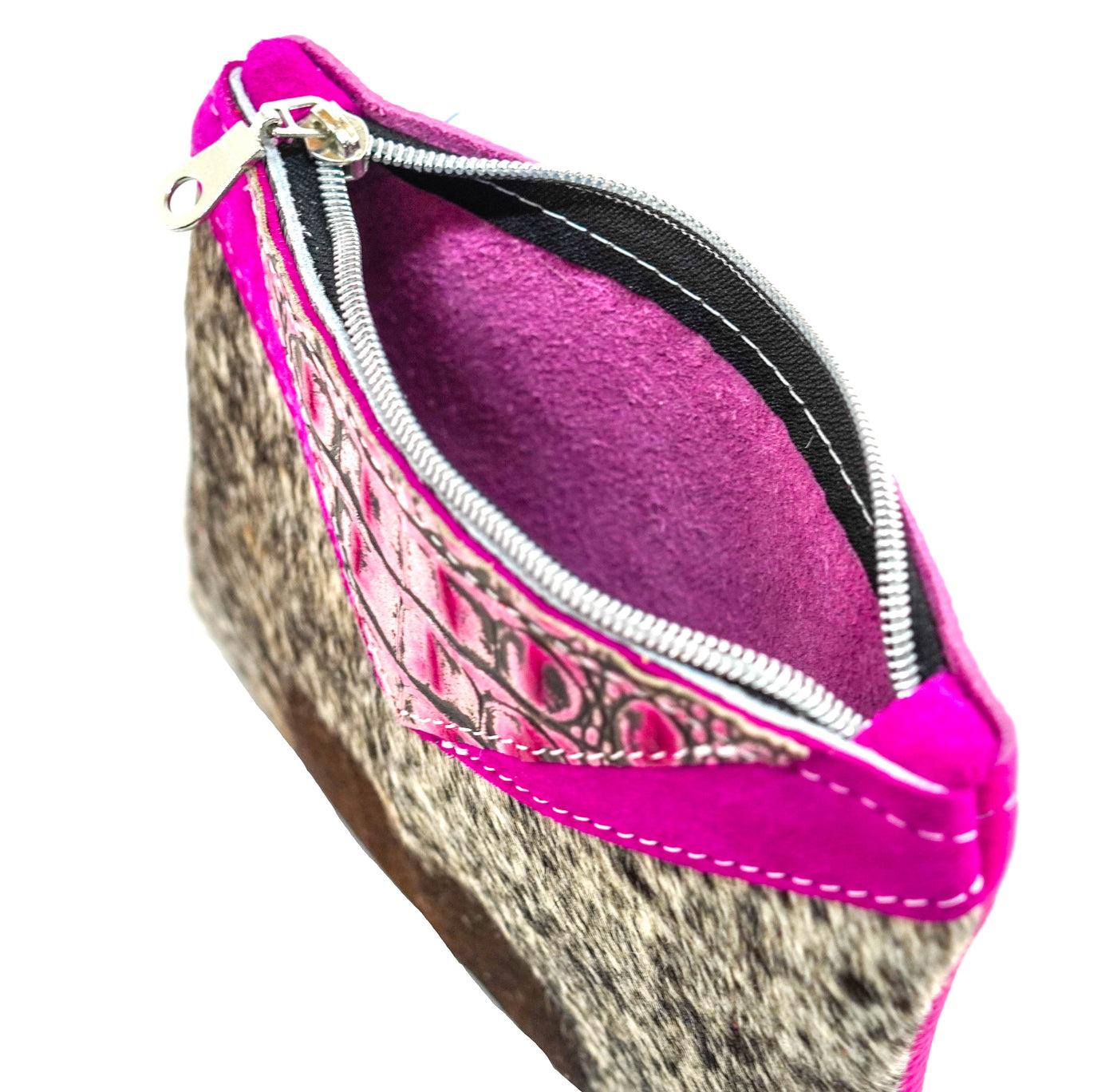 Purse Organizer - Chocolate & White w/ Pink Croc-Purse Organizer-Western-Cowhide-Bags-Handmade-Products-Gifts-Dancing Cactus Designs