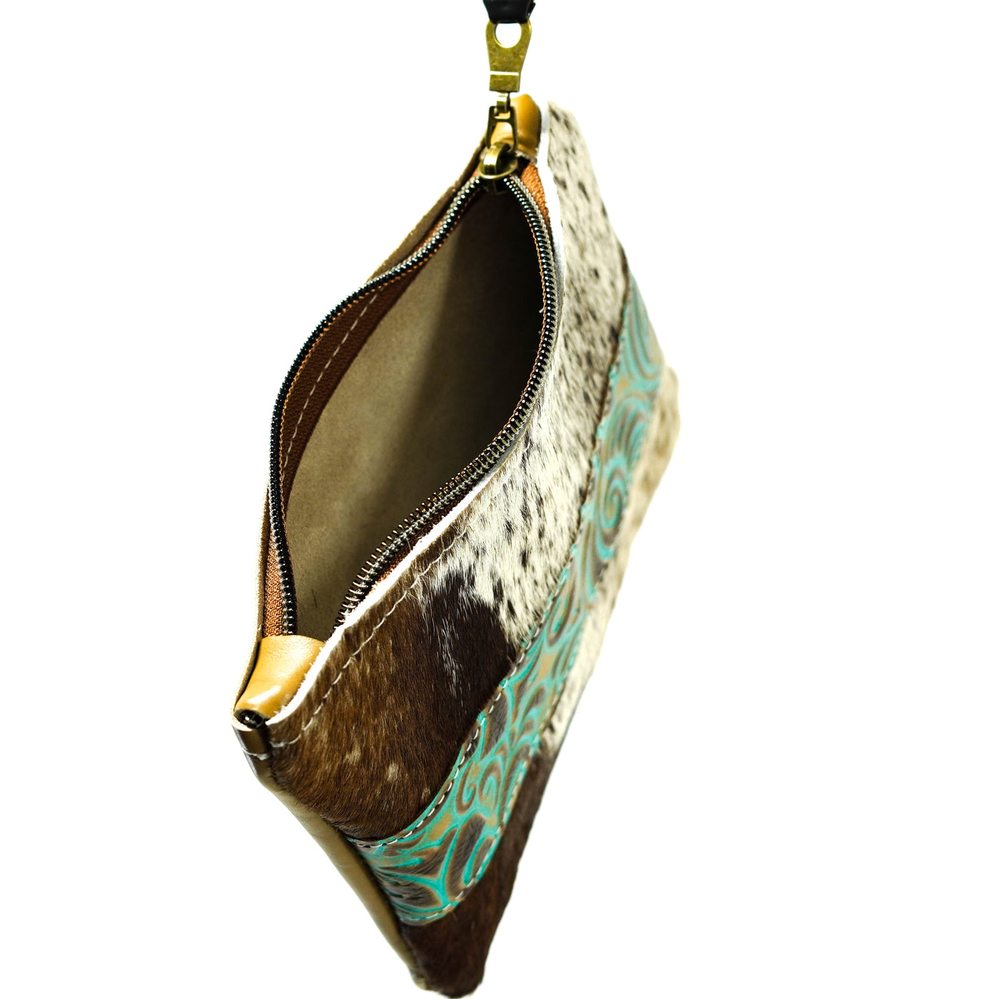 Purse Organizer - Exotic Brindle w/ Turquoise Caracole-Purse Organizer-Western-Cowhide-Bags-Handmade-Products-Gifts-Dancing Cactus Designs