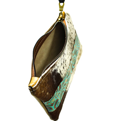 Purse Organizer - Exotic Brindle w/ Turquoise Caracole-Purse Organizer-Western-Cowhide-Bags-Handmade-Products-Gifts-Dancing Cactus Designs