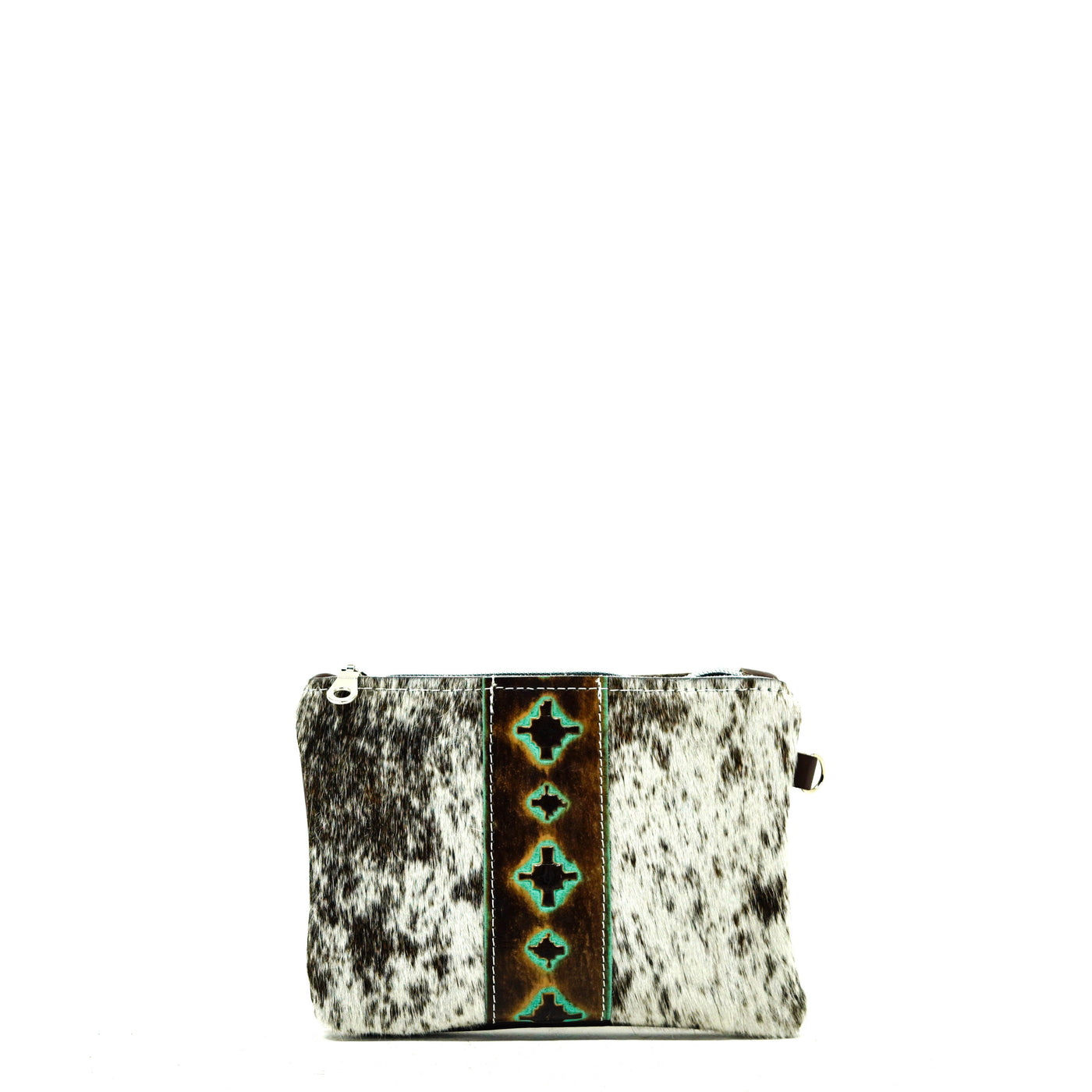 Purse Organizer - Salt & Pepper w/ Turquoise Navajo-Purse Organizer-Western-Cowhide-Bags-Handmade-Products-Gifts-Dancing Cactus Designs
