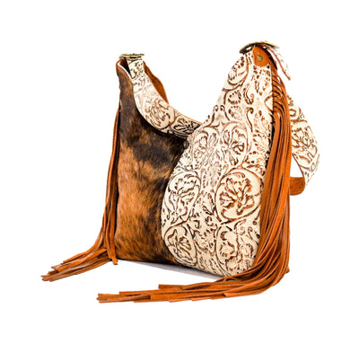 Reba - Brindle w/ Gold Ivory Tool-Reba-Western-Cowhide-Bags-Handmade-Products-Gifts-Dancing Cactus Designs