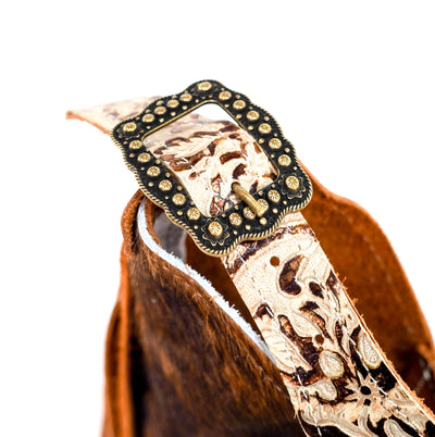 Reba - Brindle w/ Gold Ivory Tool-Reba-Western-Cowhide-Bags-Handmade-Products-Gifts-Dancing Cactus Designs