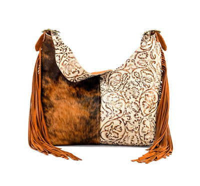 Reba - Brindle w/ Gold Ivory Tool-Reba-Western-Cowhide-Bags-Handmade-Products-Gifts-Dancing Cactus Designs