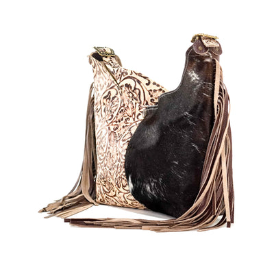 Reba - Chocolate & White w/ Ivory tool-Reba-Western-Cowhide-Bags-Handmade-Products-Gifts-Dancing Cactus Designs