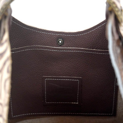 Reba - Chocolate & White w/ Ivory tool-Reba-Western-Cowhide-Bags-Handmade-Products-Gifts-Dancing Cactus Designs