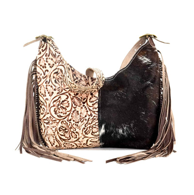 Reba - Chocolate & White w/ Ivory tool-Reba-Western-Cowhide-Bags-Handmade-Products-Gifts-Dancing Cactus Designs