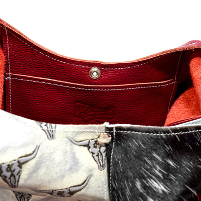 Reba - Salt/Pepper w/ Smoke Show Skulls-Reba-Western-Cowhide-Bags-Handmade-Products-Gifts-Dancing Cactus Designs