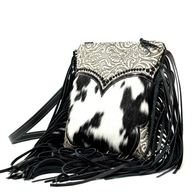 Shania - Black & White w/ Silver tool-Shania-Western-Cowhide-Bags-Handmade-Products-Gifts-Dancing Cactus Designs