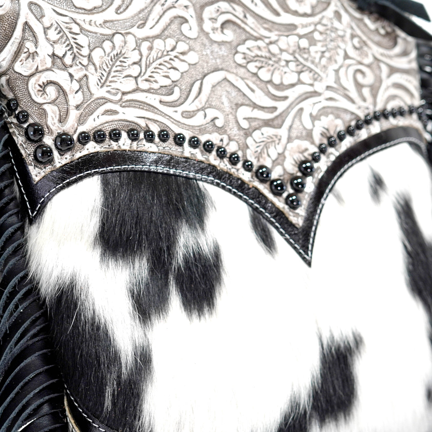 Shania - Black & White w/ Silver tool-Shania-Western-Cowhide-Bags-Handmade-Products-Gifts-Dancing Cactus Designs