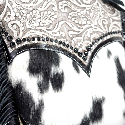 Shania - Black & White w/ Silver tool-Shania-Western-Cowhide-Bags-Handmade-Products-Gifts-Dancing Cactus Designs