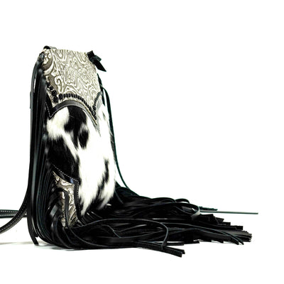 Shania - Black & White w/ Silver tool-Shania-Western-Cowhide-Bags-Handmade-Products-Gifts-Dancing Cactus Designs