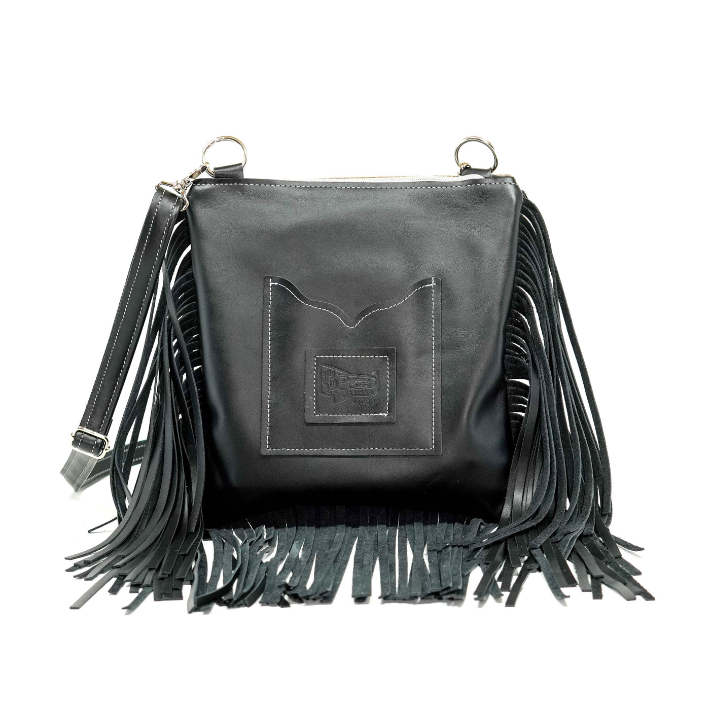 Shania - Black & White w/ Silver tool-Shania-Western-Cowhide-Bags-Handmade-Products-Gifts-Dancing Cactus Designs