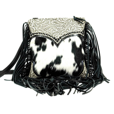 Shania - Black & White w/ Silver tool-Shania-Western-Cowhide-Bags-Handmade-Products-Gifts-Dancing Cactus Designs