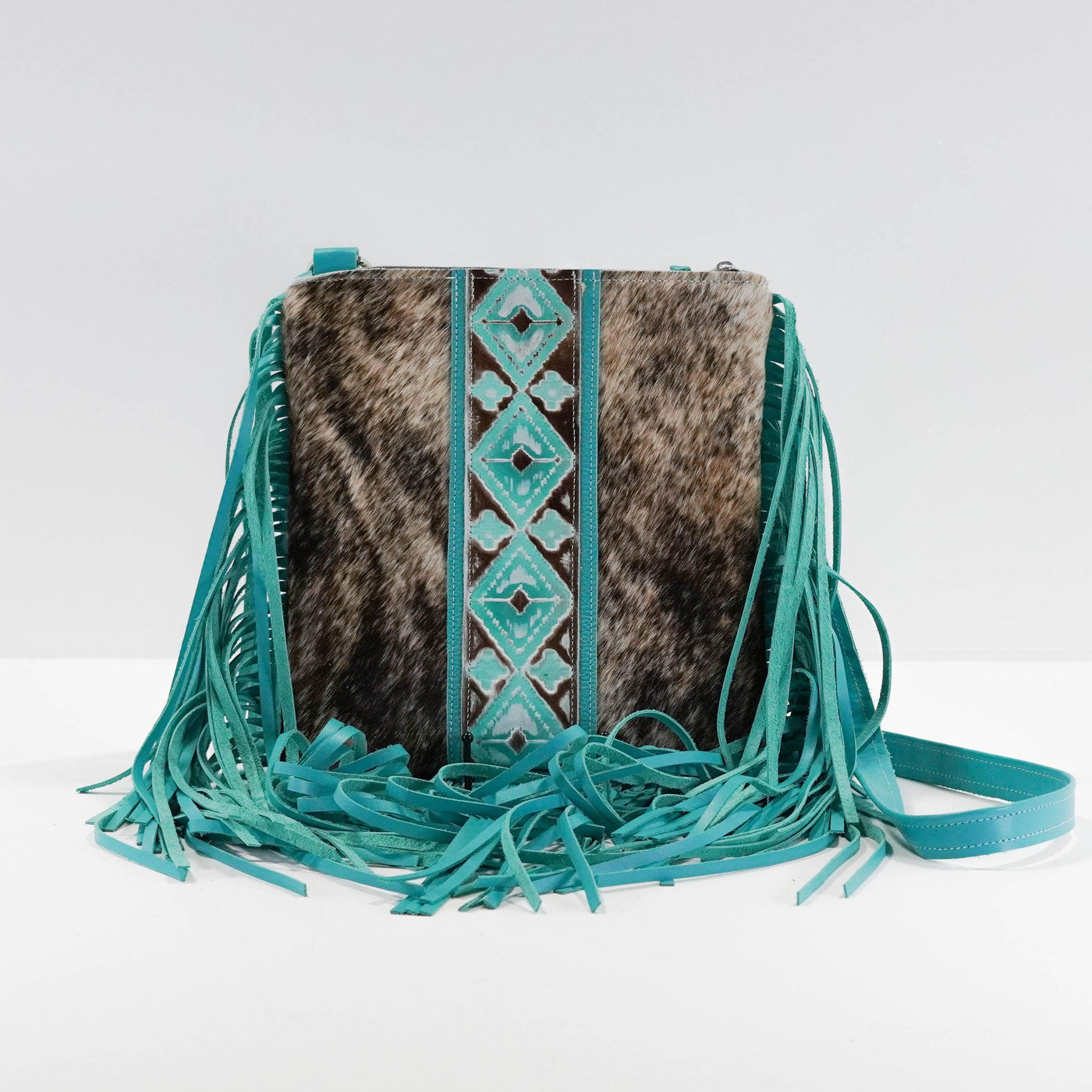 Shania - Brindle w/ Bora Bora Navajo-Shania-Western-Cowhide-Bags-Handmade-Products-Gifts-Dancing Cactus Designs