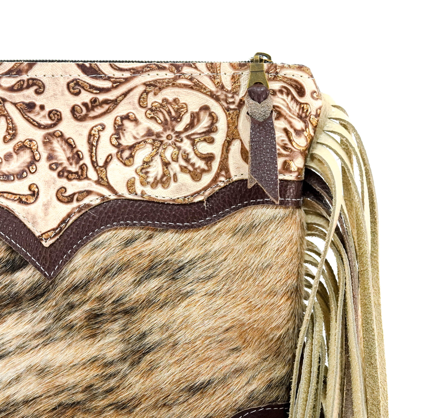 Shania - Brindle w/ Gold Ivory tool-Shania-Western-Cowhide-Bags-Handmade-Products-Gifts-Dancing Cactus Designs