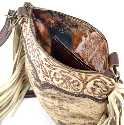 Shania - Brindle w/ Gold Ivory tool-Shania-Western-Cowhide-Bags-Handmade-Products-Gifts-Dancing Cactus Designs