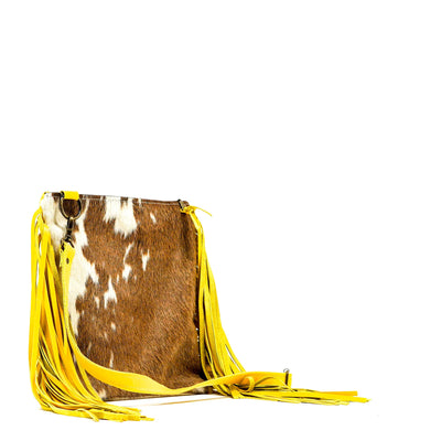 Shania - Chocolate & White w/ Yellow Leather-Shania-Western-Cowhide-Bags-Handmade-Products-Gifts-Dancing Cactus Designs