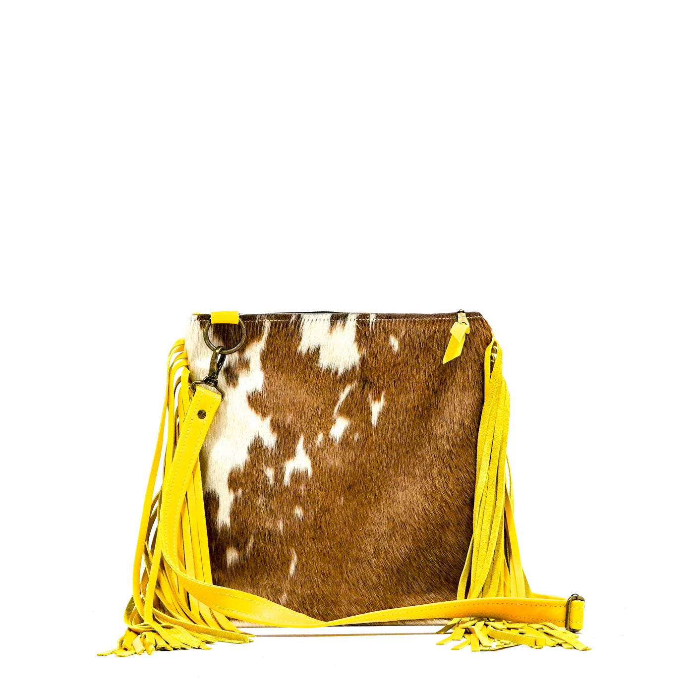 Shania - Chocolate & White w/ Yellow Leather-Shania-Western-Cowhide-Bags-Handmade-Products-Gifts-Dancing Cactus Designs