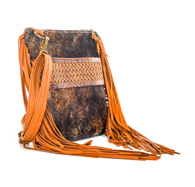 Shania - Dark Brindle w/ Braided Embossed-Shania-Western-Cowhide-Bags-Handmade-Products-Gifts-Dancing Cactus Designs