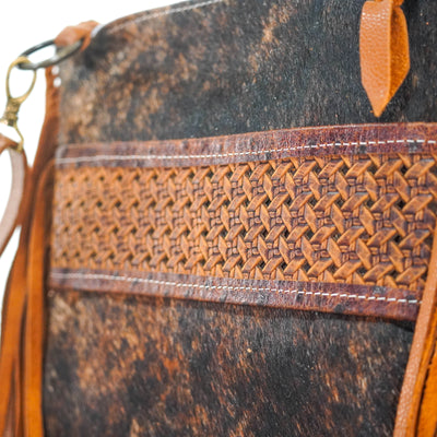 Shania - Dark Brindle w/ Braided Embossed-Shania-Western-Cowhide-Bags-Handmade-Products-Gifts-Dancing Cactus Designs
