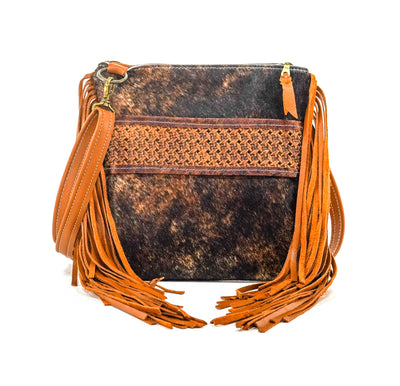 Shania - Dark Brindle w/ Braided Embossed-Shania-Western-Cowhide-Bags-Handmade-Products-Gifts-Dancing Cactus Designs