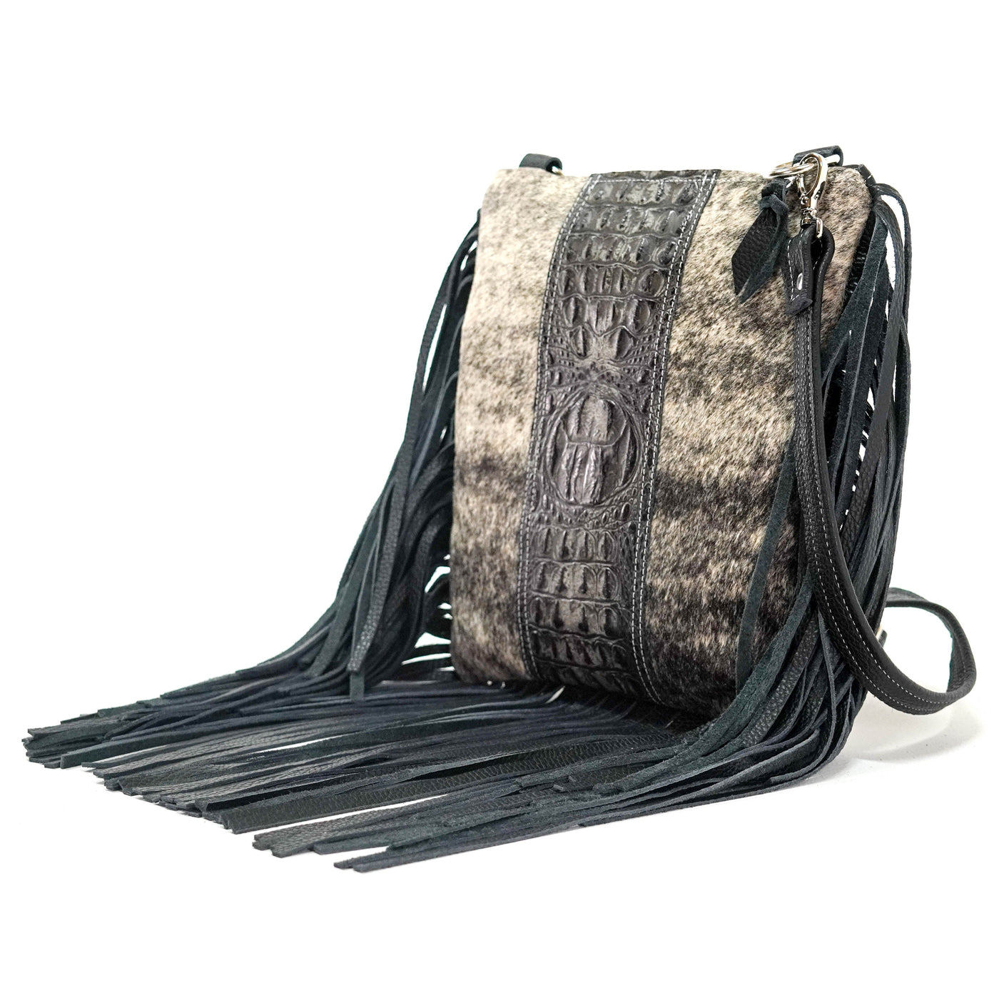Shania - Salt/Pepper w/ Smoke Show Croc-Shania-Western-Cowhide-Bags-Handmade-Products-Gifts-Dancing Cactus Designs