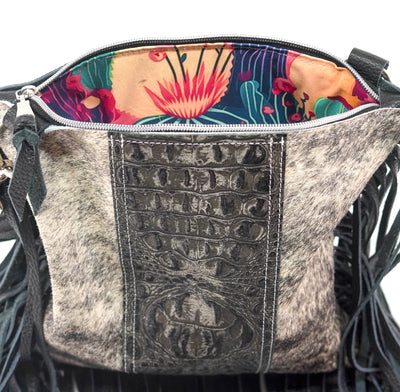 Shania - Salt/Pepper w/ Smoke Show Croc-Shania-Western-Cowhide-Bags-Handmade-Products-Gifts-Dancing Cactus Designs