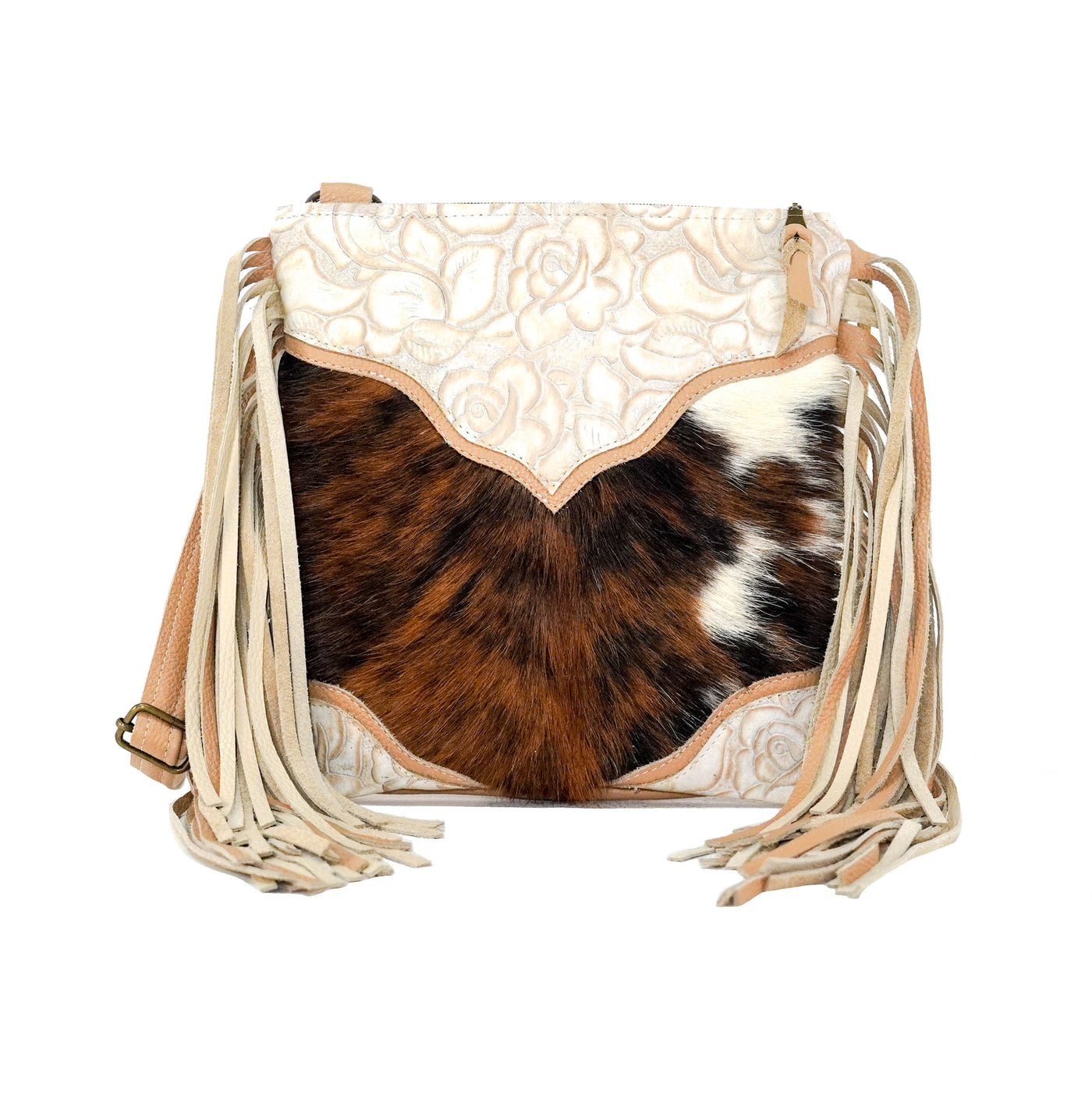 Shania - Tricolor w/ Marshmallow Roses-Shania-Western-Cowhide-Bags-Handmade-Products-Gifts-Dancing Cactus Designs