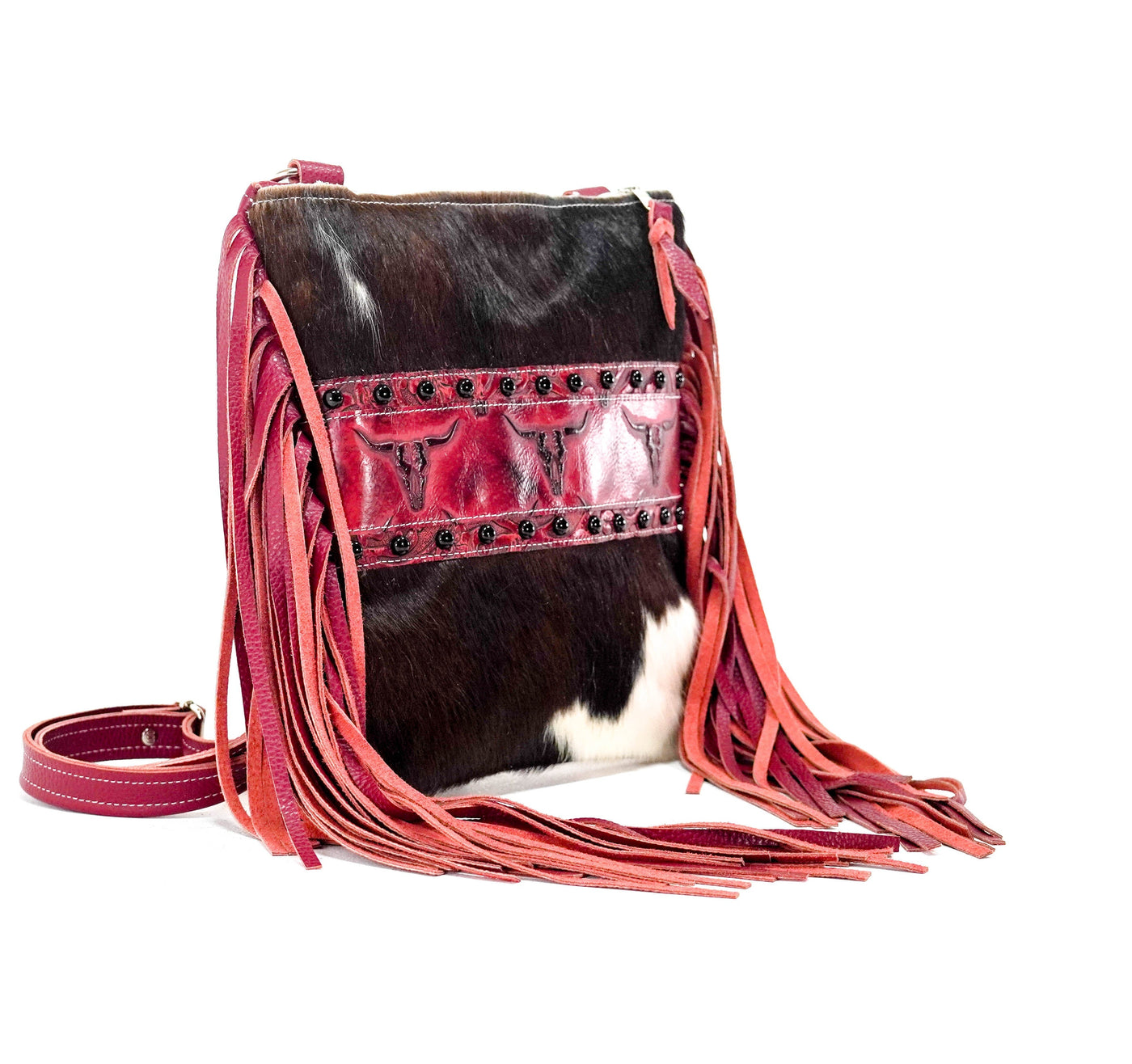 Shania - Tricolor w/ Red Skulls-Shania-Western-Cowhide-Bags-Handmade-Products-Gifts-Dancing Cactus Designs