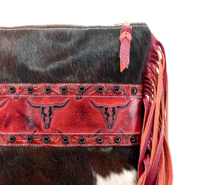 Shania - Tricolor w/ Red Skulls-Shania-Western-Cowhide-Bags-Handmade-Products-Gifts-Dancing Cactus Designs