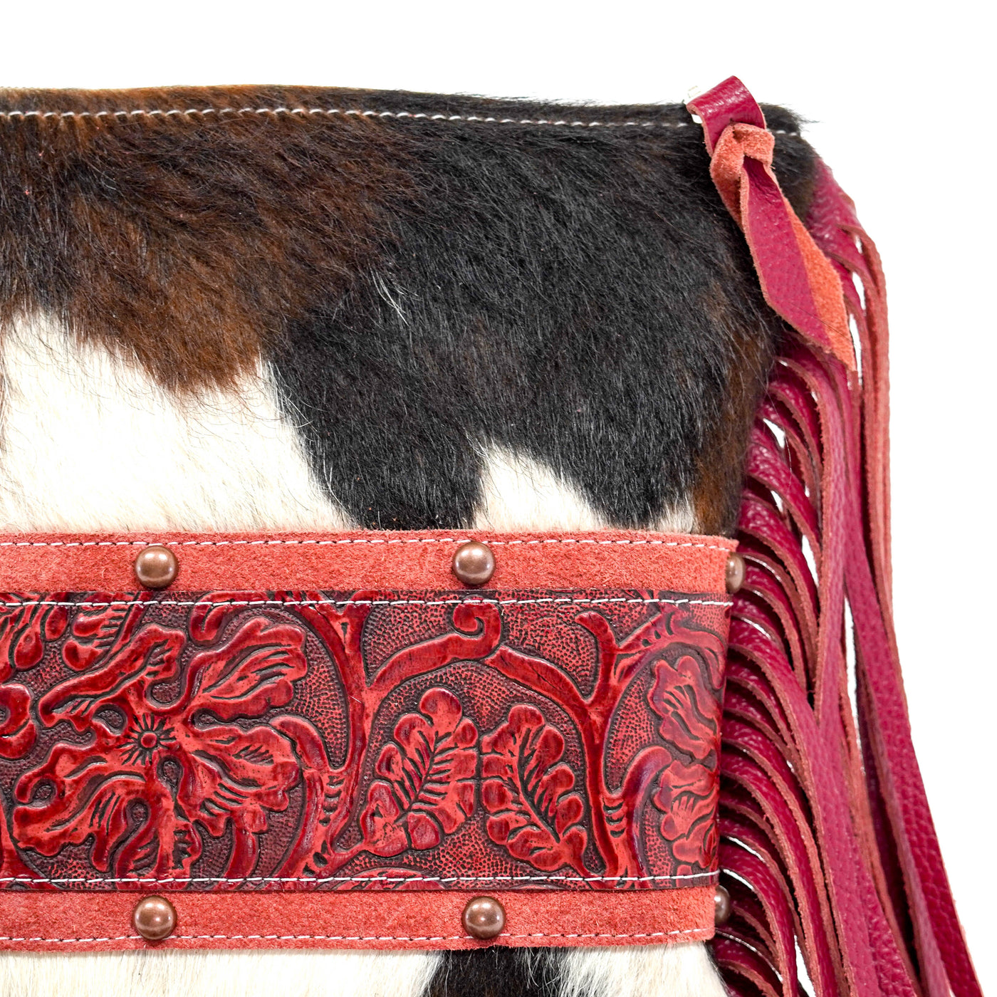 Shania - Tricolor w/ Red Tool-Shania-Western-Cowhide-Bags-Handmade-Products-Gifts-Dancing Cactus Designs