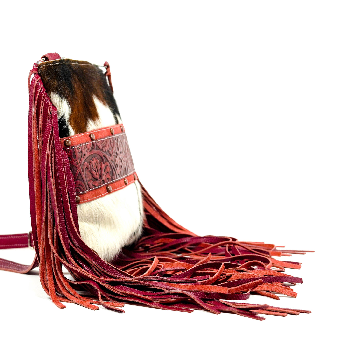 Shania - Tricolor w/ Red Tool-Shania-Western-Cowhide-Bags-Handmade-Products-Gifts-Dancing Cactus Designs