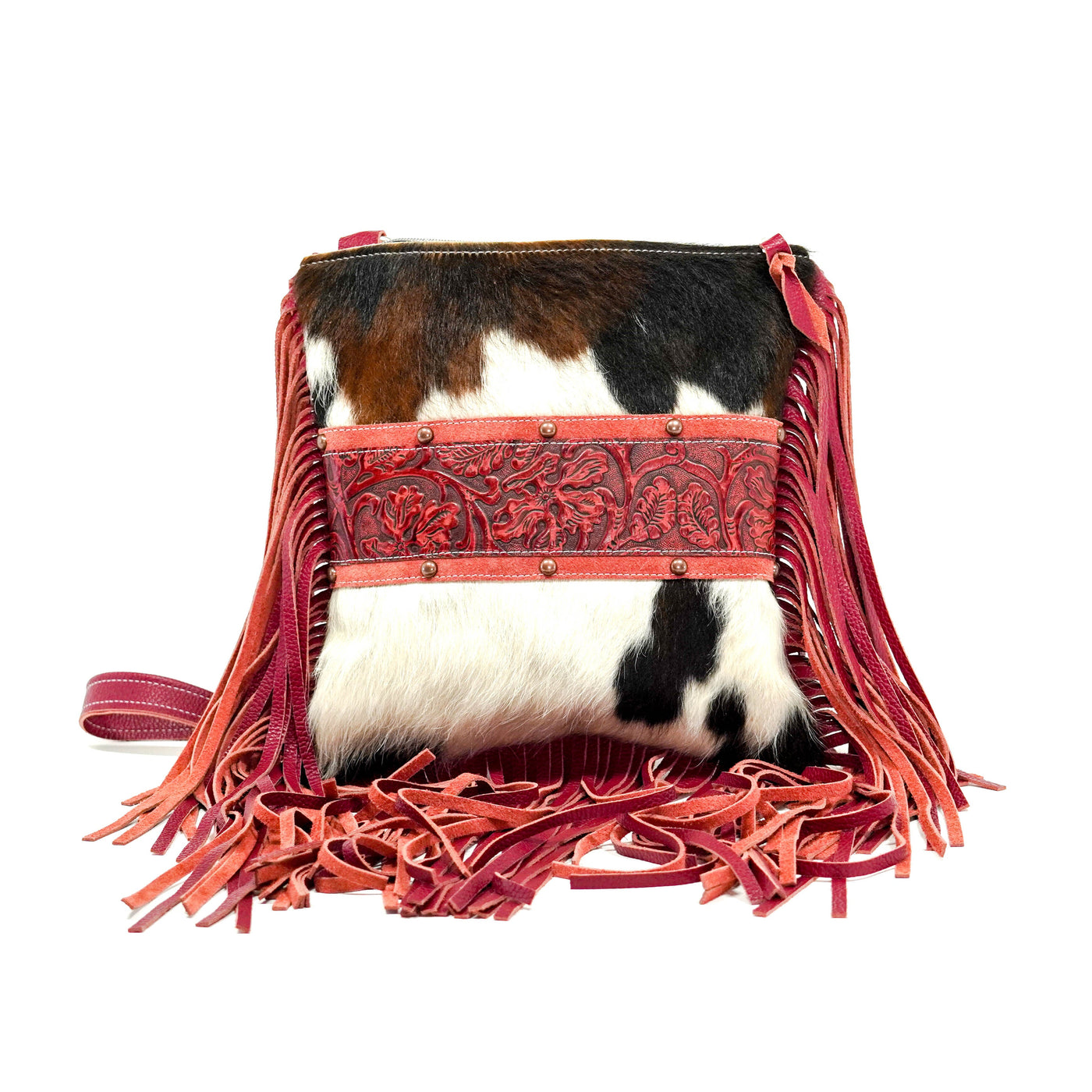 Shania - Tricolor w/ Red Tool-Shania-Western-Cowhide-Bags-Handmade-Products-Gifts-Dancing Cactus Designs