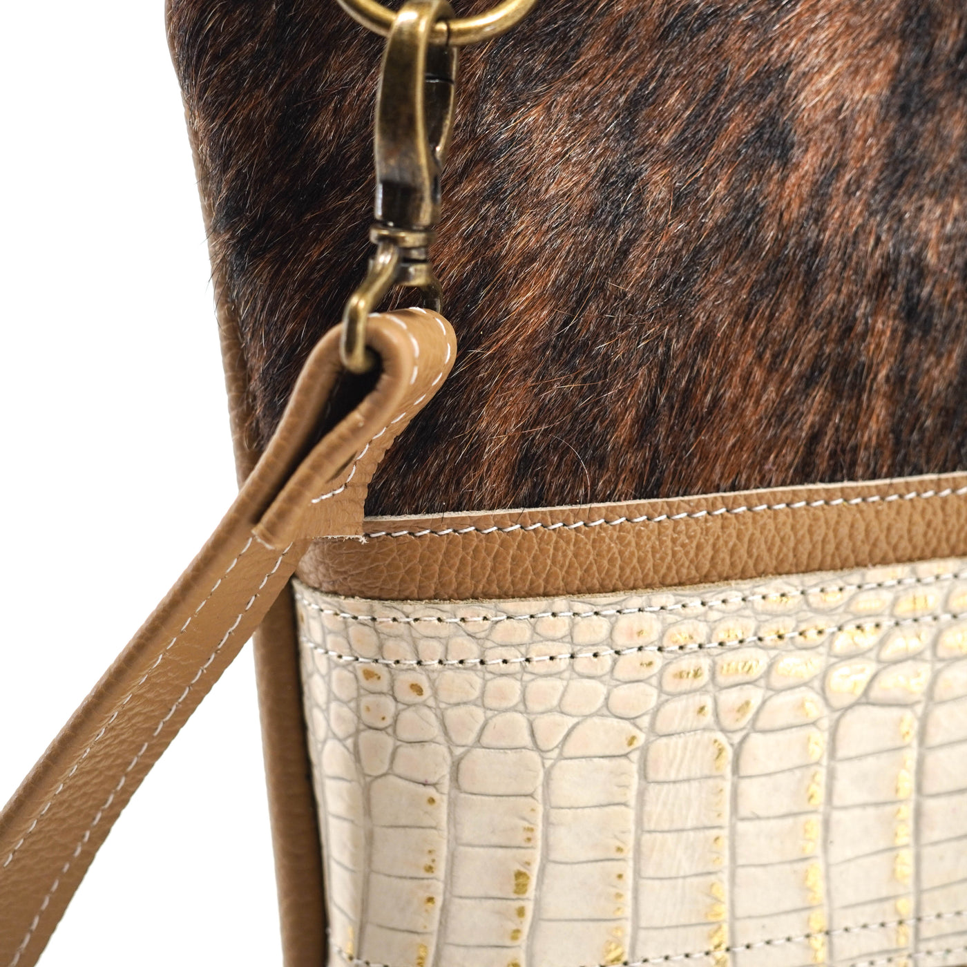 Shania - Two-Tone Brindle w/ Ivory Croc-Shania-Western-Cowhide-Bags-Handmade-Products-Gifts-Dancing Cactus Designs