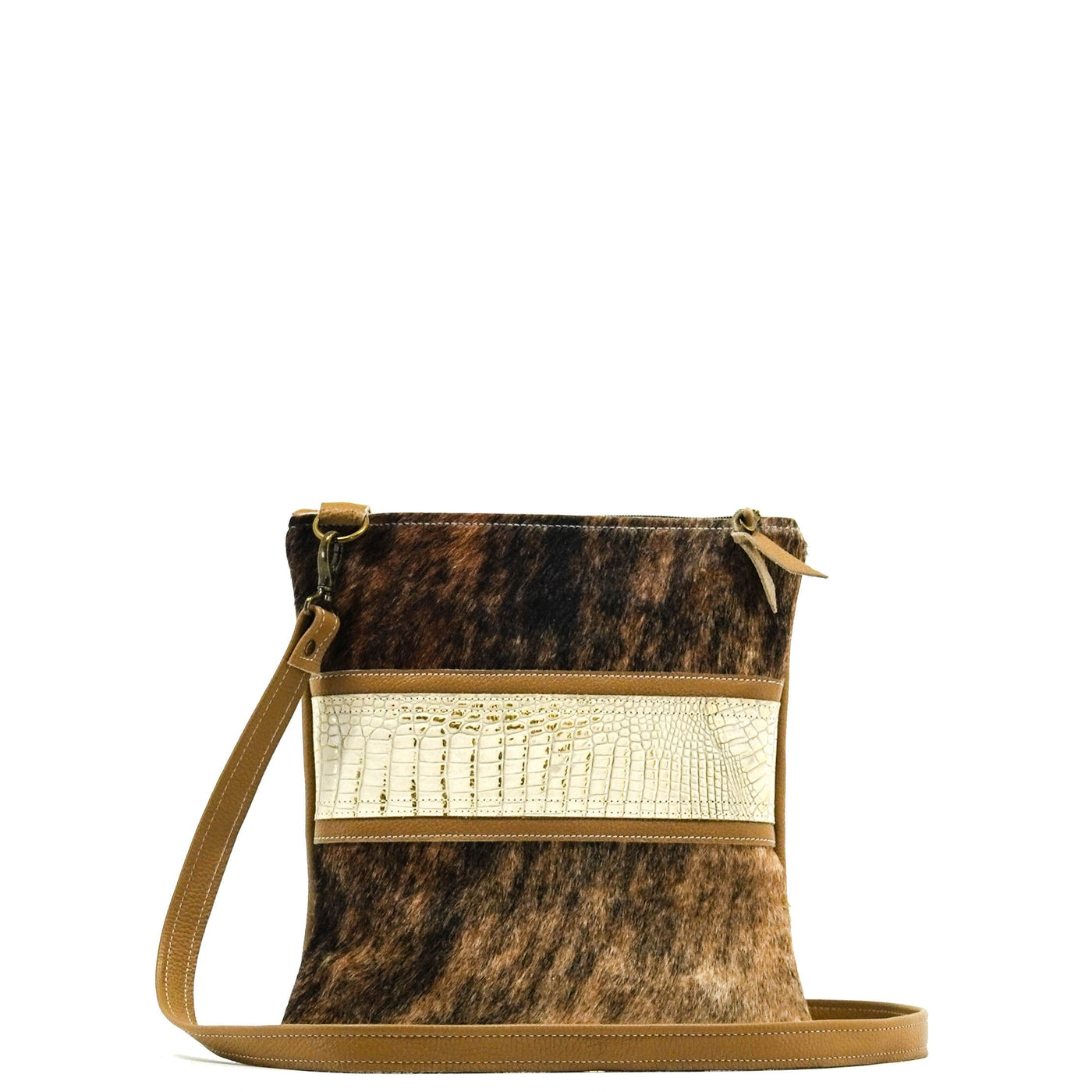 Shania - Two-Tone Brindle w/ Ivory Croc-Shania-Western-Cowhide-Bags-Handmade-Products-Gifts-Dancing Cactus Designs