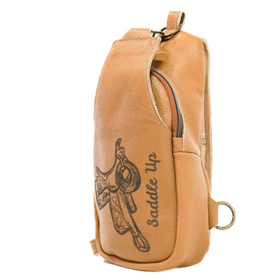 Sling Bag - Latte Leather w/ Engraving-Sling Bag-Western-Cowhide-Bags-Handmade-Products-Gifts-Dancing Cactus Designs