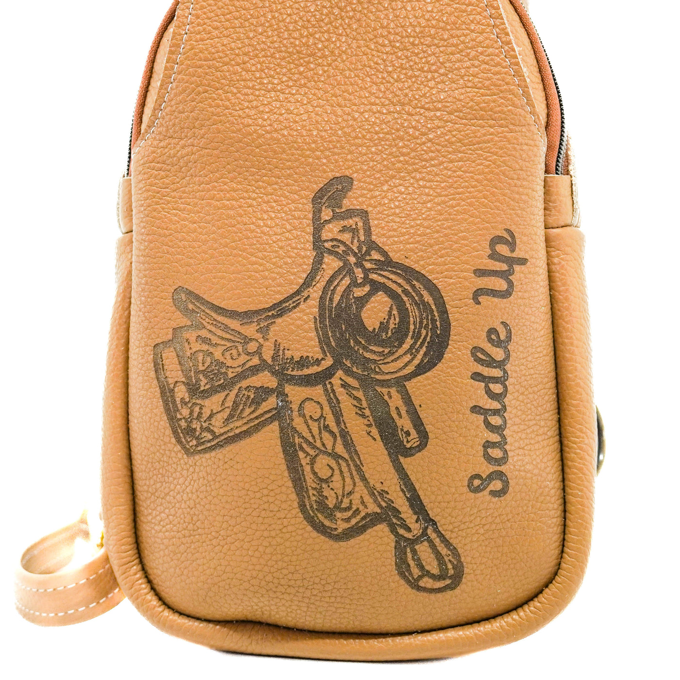 Sling Bag - Latte Leather w/ Engraving-Sling Bag-Western-Cowhide-Bags-Handmade-Products-Gifts-Dancing Cactus Designs