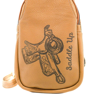 Sling Bag - Latte Leather w/ Engraving-Sling Bag-Western-Cowhide-Bags-Handmade-Products-Gifts-Dancing Cactus Designs