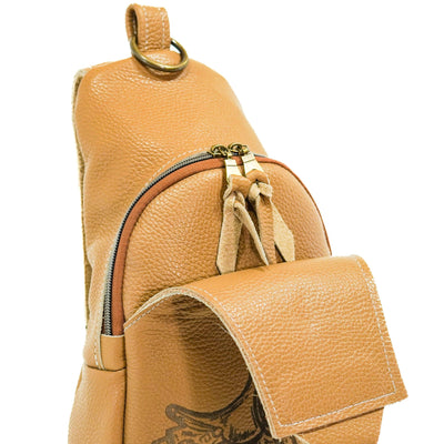 Sling Bag - Latte Leather w/ Engraving-Sling Bag-Western-Cowhide-Bags-Handmade-Products-Gifts-Dancing Cactus Designs