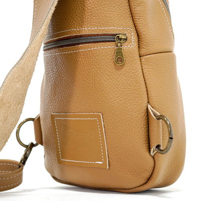 Sling Bag - Latte Leather w/ Engraving-Sling Bag-Western-Cowhide-Bags-Handmade-Products-Gifts-Dancing Cactus Designs