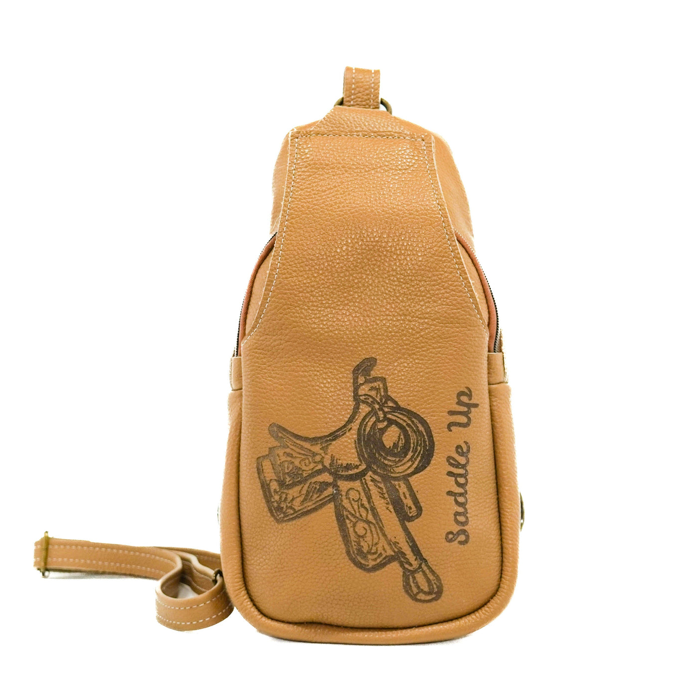 Sling Bag - Latte Leather w/ Engraving-Sling Bag-Western-Cowhide-Bags-Handmade-Products-Gifts-Dancing Cactus Designs