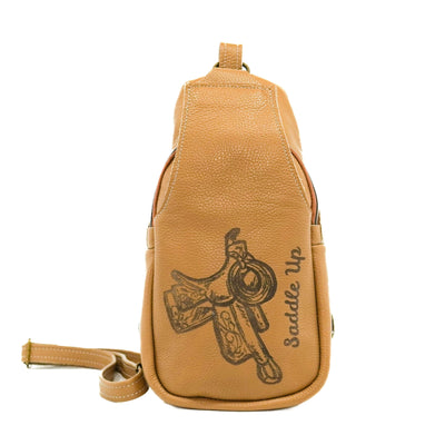 Sling Bag - Latte Leather w/ Engraving-Sling Bag-Western-Cowhide-Bags-Handmade-Products-Gifts-Dancing Cactus Designs