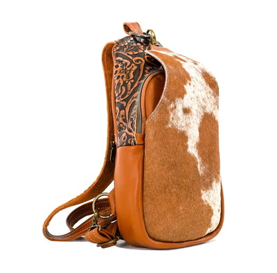 Sling Bag - Longhorn w/ Honey Tool-Sling Bag-Western-Cowhide-Bags-Handmade-Products-Gifts-Dancing Cactus Designs