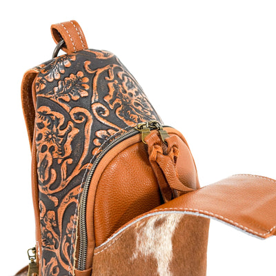 Sling Bag - Longhorn w/ Honey Tool-Sling Bag-Western-Cowhide-Bags-Handmade-Products-Gifts-Dancing Cactus Designs