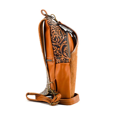 Sling Bag - Longhorn w/ Honey Tool-Sling Bag-Western-Cowhide-Bags-Handmade-Products-Gifts-Dancing Cactus Designs