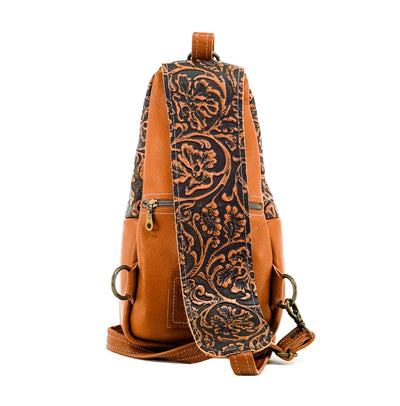 Sling Bag - Longhorn w/ Honey Tool-Sling Bag-Western-Cowhide-Bags-Handmade-Products-Gifts-Dancing Cactus Designs