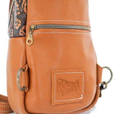 Sling Bag - Longhorn w/ Honey Tool-Sling Bag-Western-Cowhide-Bags-Handmade-Products-Gifts-Dancing Cactus Designs