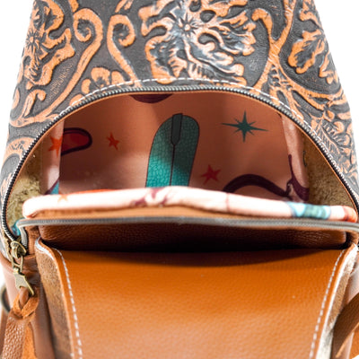 Sling Bag - Longhorn w/ Honey Tool-Sling Bag-Western-Cowhide-Bags-Handmade-Products-Gifts-Dancing Cactus Designs